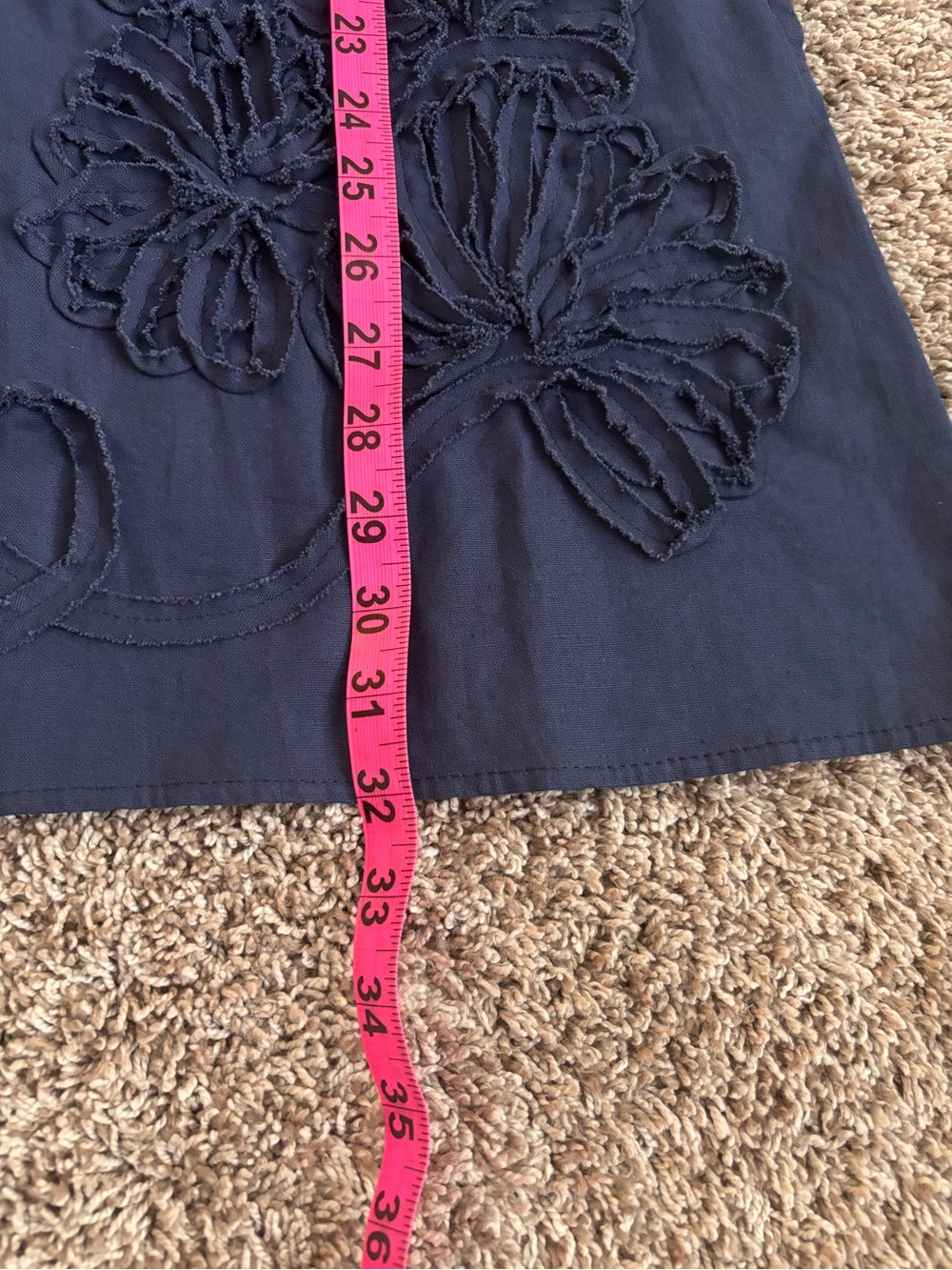 Navy Floral Appliqué Tunic/Mini Dress • Artsy Lagenlook Pocket Dress Size L - Picture 9 of 9